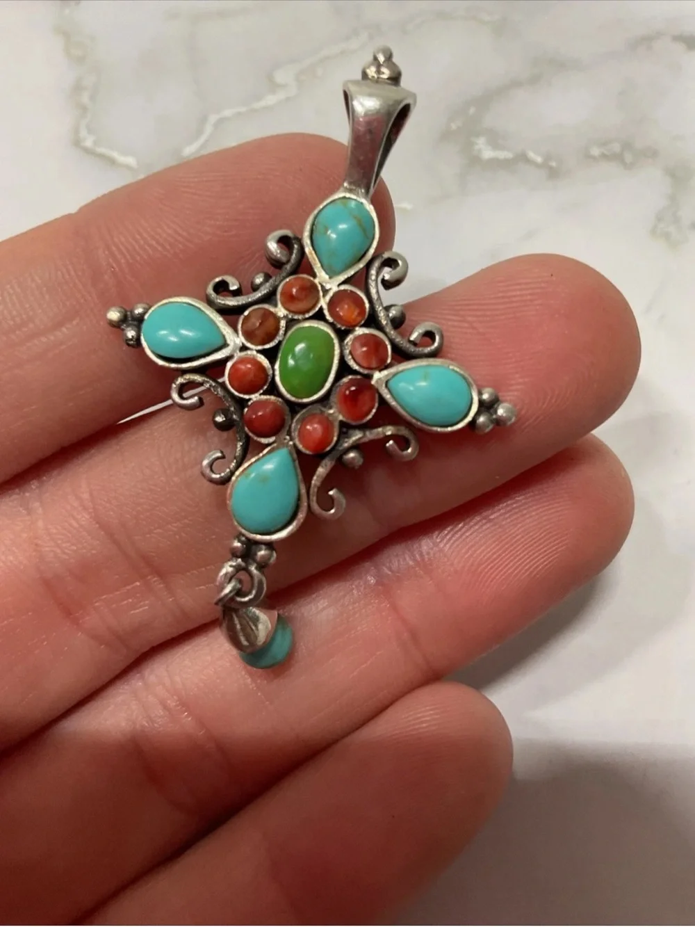 Barse Sterling Silver 925 Turquoise Cross Pendant Multistone Southwest AC